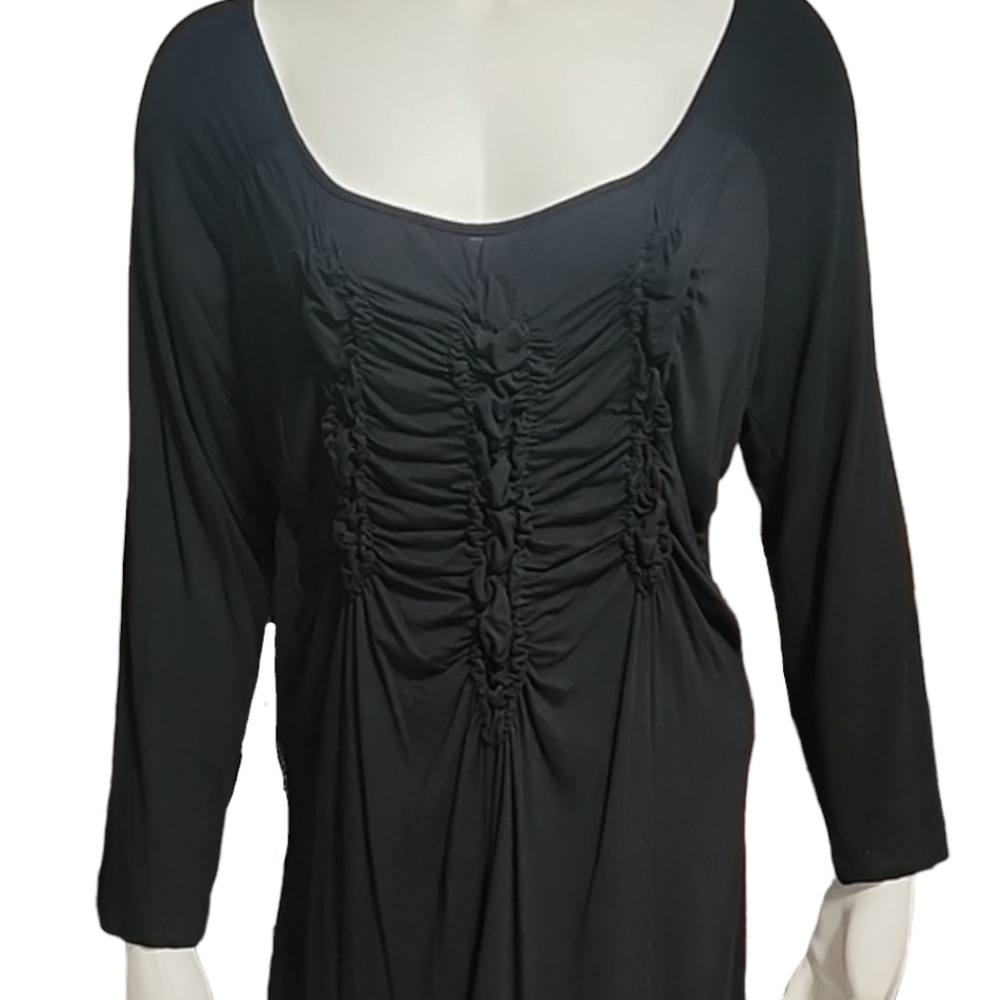 CABLE & GAUGE Black Ruched Long Sleeve Knit Top XL Scoopneck Casual Stretch - Picture 9 of 11